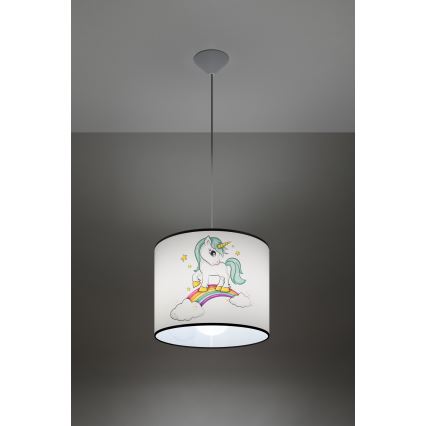 Lampadario a sospensione per bambini UNICORN 1xE27/15W/230V diametro 30 cm unicorno