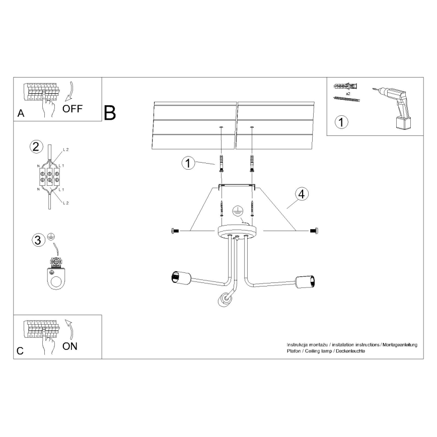 Lampadario a sospensione con supporto rigido NORAH 3xE27/15W/230V nero