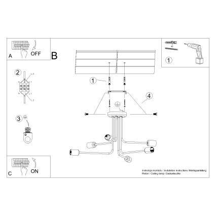 Lampadario a sospensione con supporto rigido NORAH 6xE27/15W/230V nero