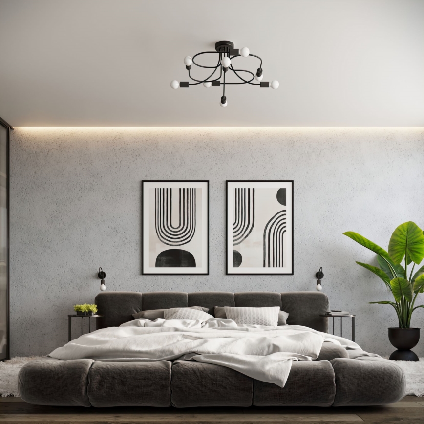Lampadario a sospensione con supporto rigido LEVAR 8xE27/15W/230V nero
