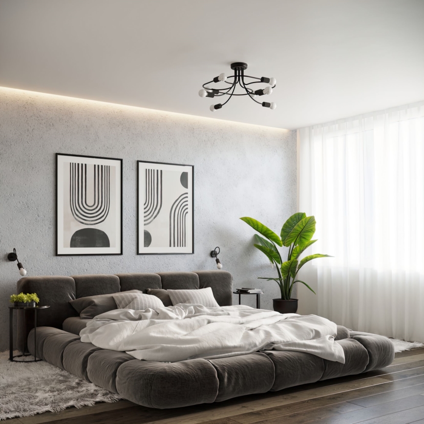 Lampadario a sospensione con supporto rigido LEVAR 8xE27/15W/230V nero