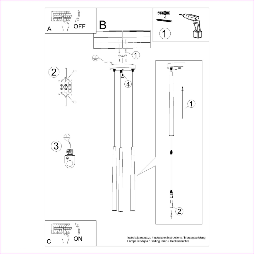 Lampadario a sospensione con filo BLISS 3xG9/8W/230V nero