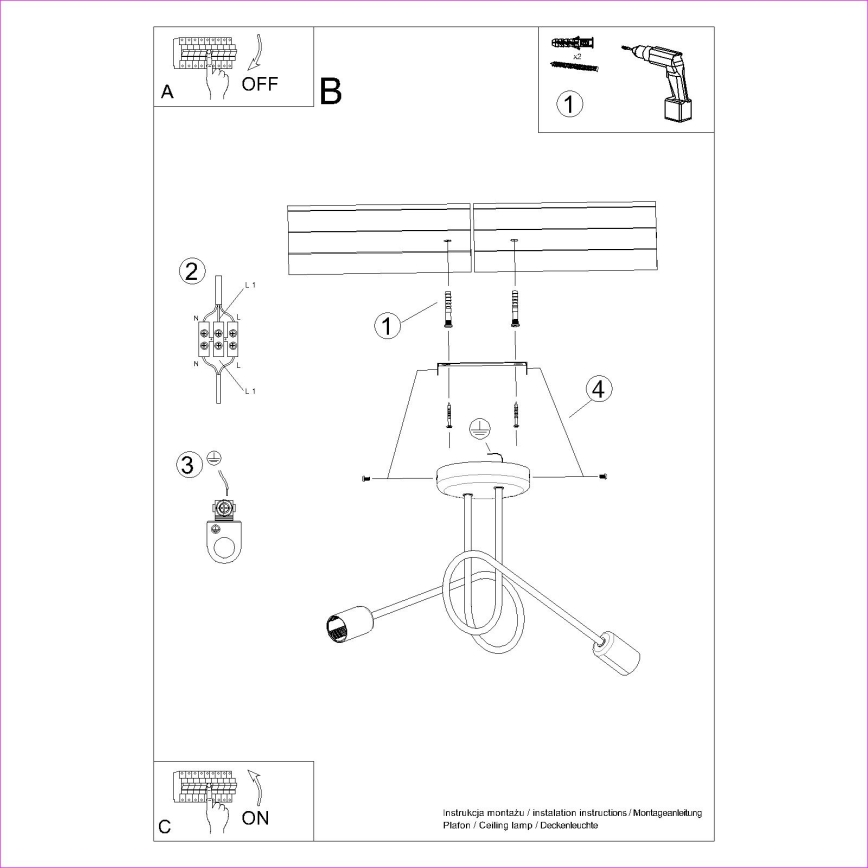 Lampadario a plafone LOOP 2xE27/15W/230V nero