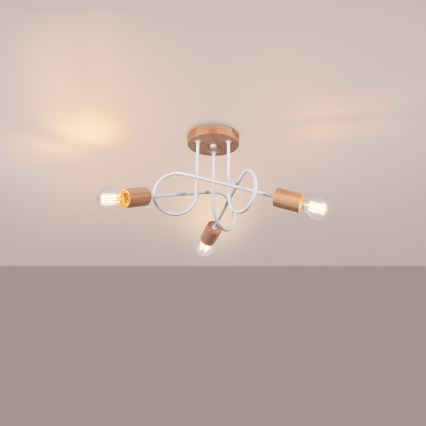 Lampadario a plafone EMBER 3xE27/15W/230V bianco/beige/faggio