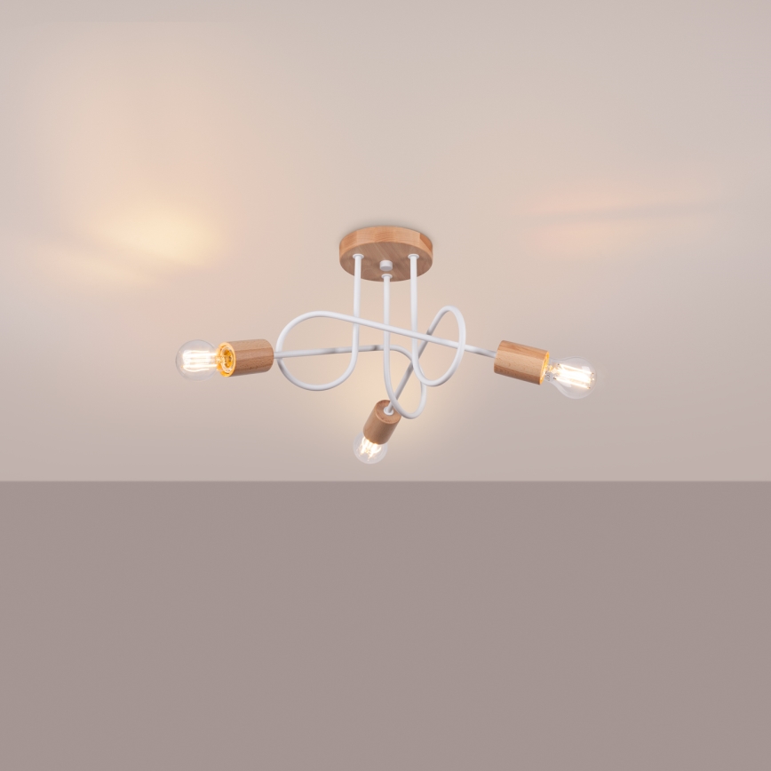 Lampadario a plafone EMBER 3xE27/15W/230V bianco/beige/faggio