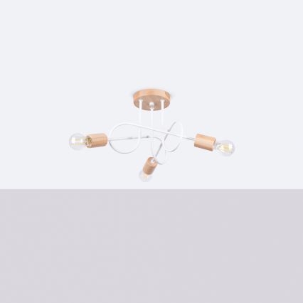 Lampadario a plafone EMBER 3xE27/15W/230V bianco/beige/faggio