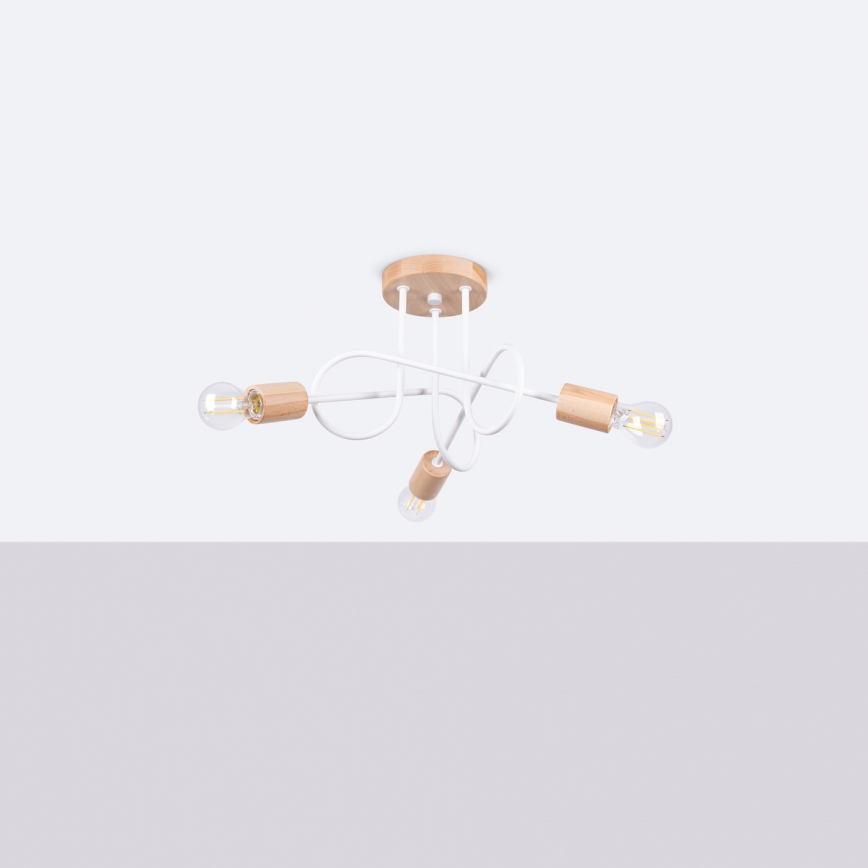 Lampadario a plafone EMBER 3xE27/15W/230V bianco/beige/faggio