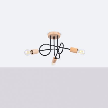 Lampadario a plafone EMBER 3xE27/15W/230V nero/beige/faggio