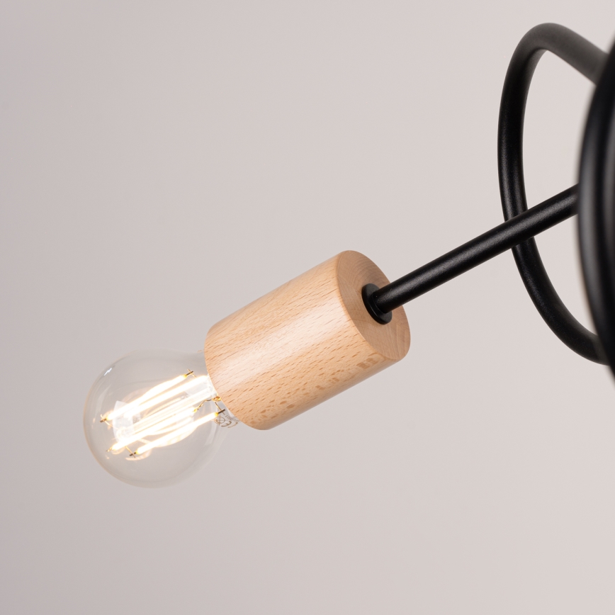 Lampadario a plafone EMBER 3xE27/15W/230V nero/beige/faggio