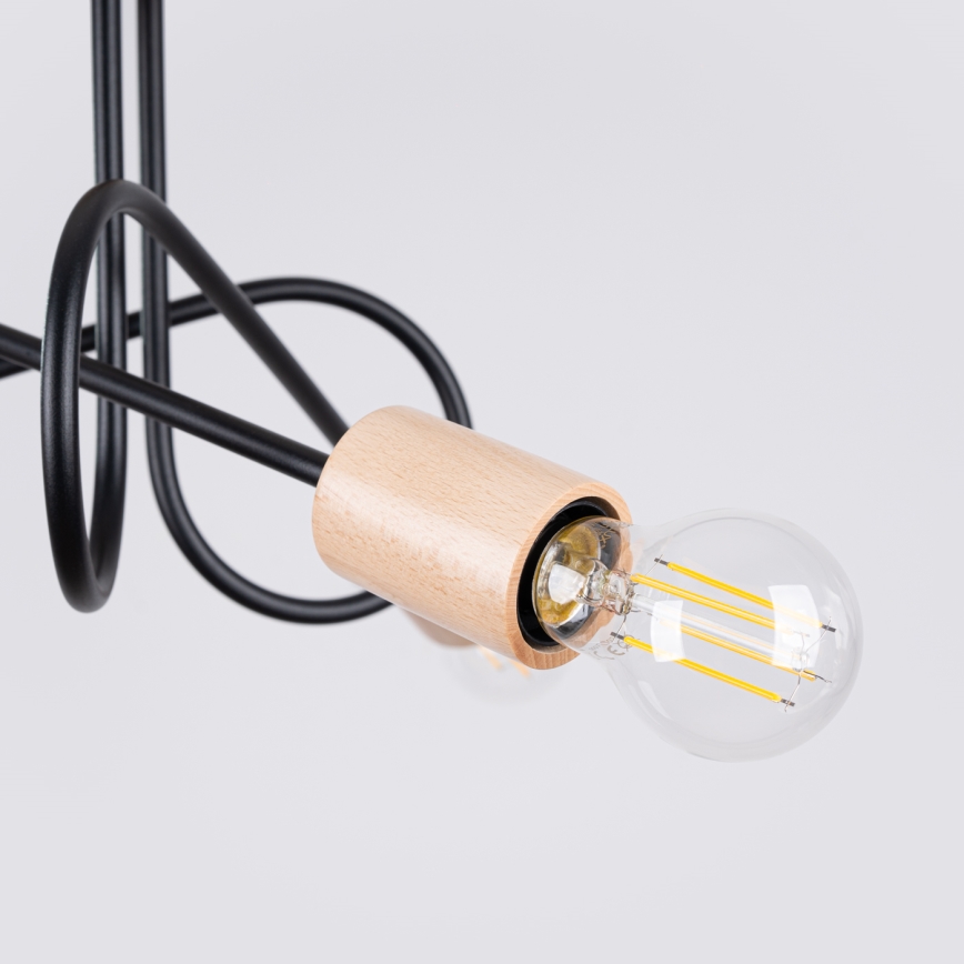 Lampadario a plafone EMBER 3xE27/15W/230V nero/beige/faggio