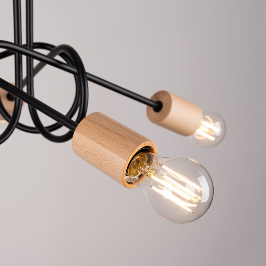 Lampadario a plafone EMBER 5xE27/15W/230V nero/beige/faggio