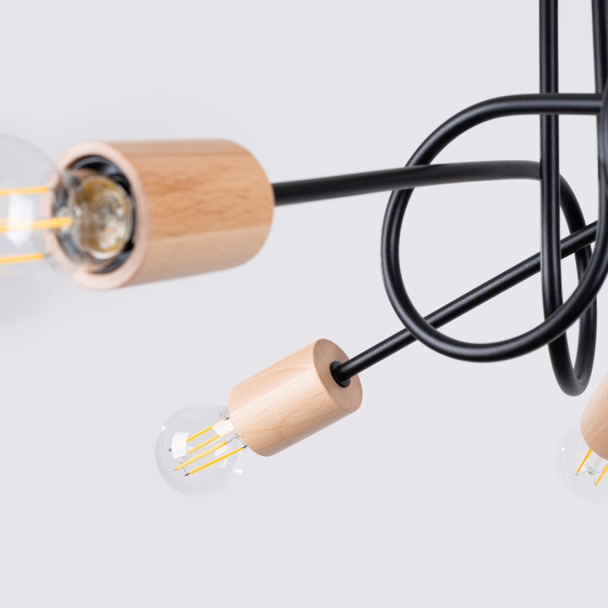 Lampadario a plafone EMBER 5xE27/15W/230V nero/beige/faggio