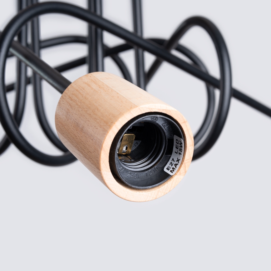Lampadario a plafone EMBER 5xE27/15W/230V nero/beige/faggio