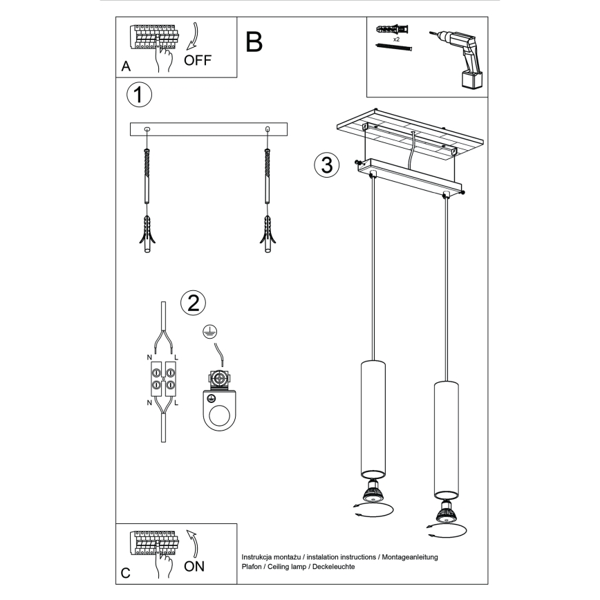 Lampadario a sospensione con filo LAGOS 2xGU10/10W/230V color crema