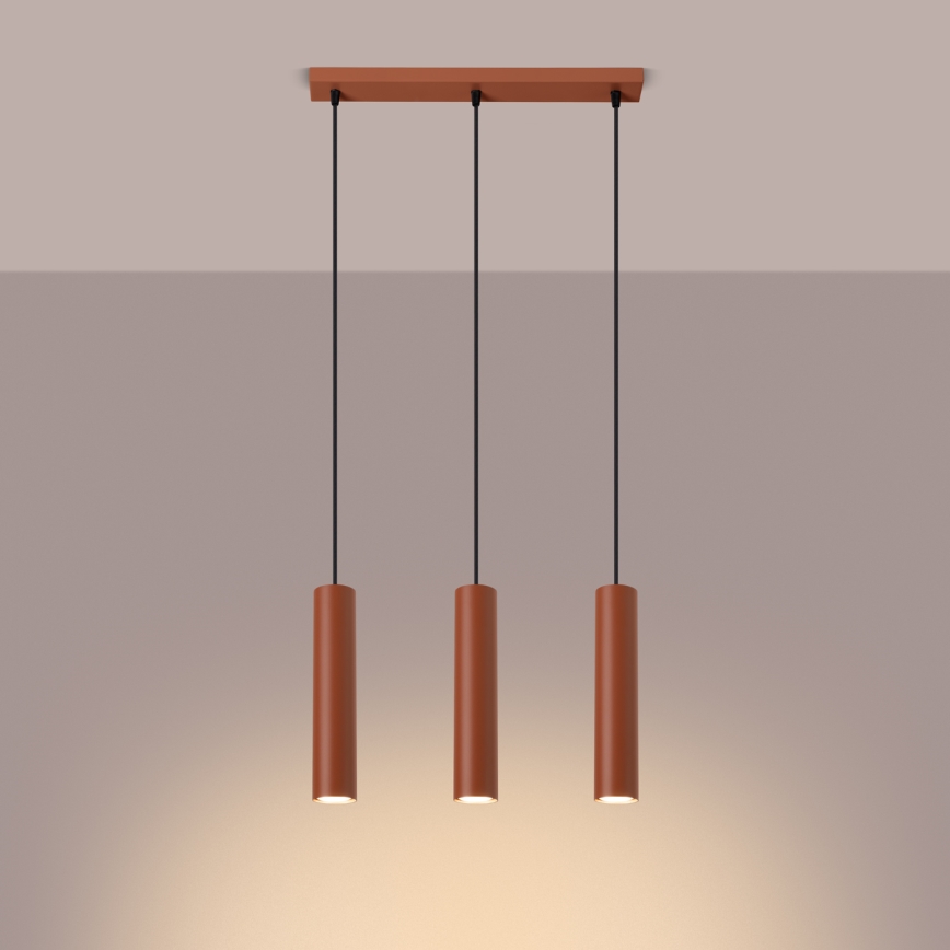 Lampadario a sospensione con filo LAGOS 3xGU10/10W/230V rosso