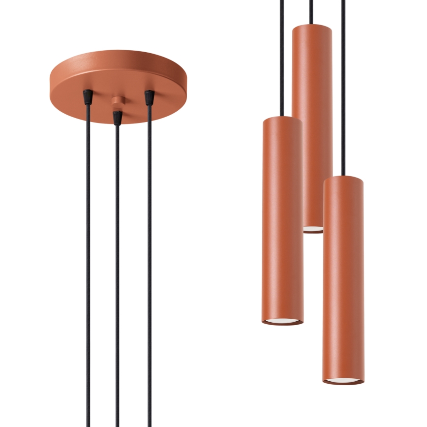 Lampadario a sospensione con filo LAGOS 3xGU10/10W/230V rosso