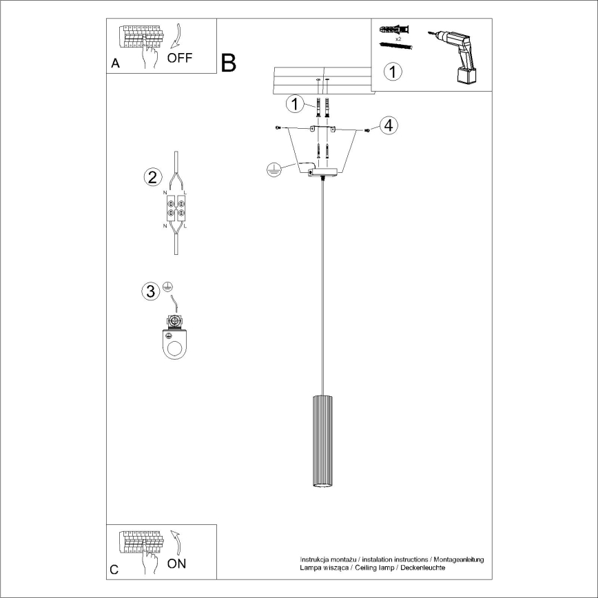 Lampadario a sospensione con filo KARBON 1xGU10/10W/230V nero