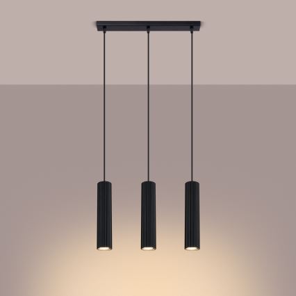 Lampadario a sospensione con filo KARBON 3xGU10/10W/230V nero