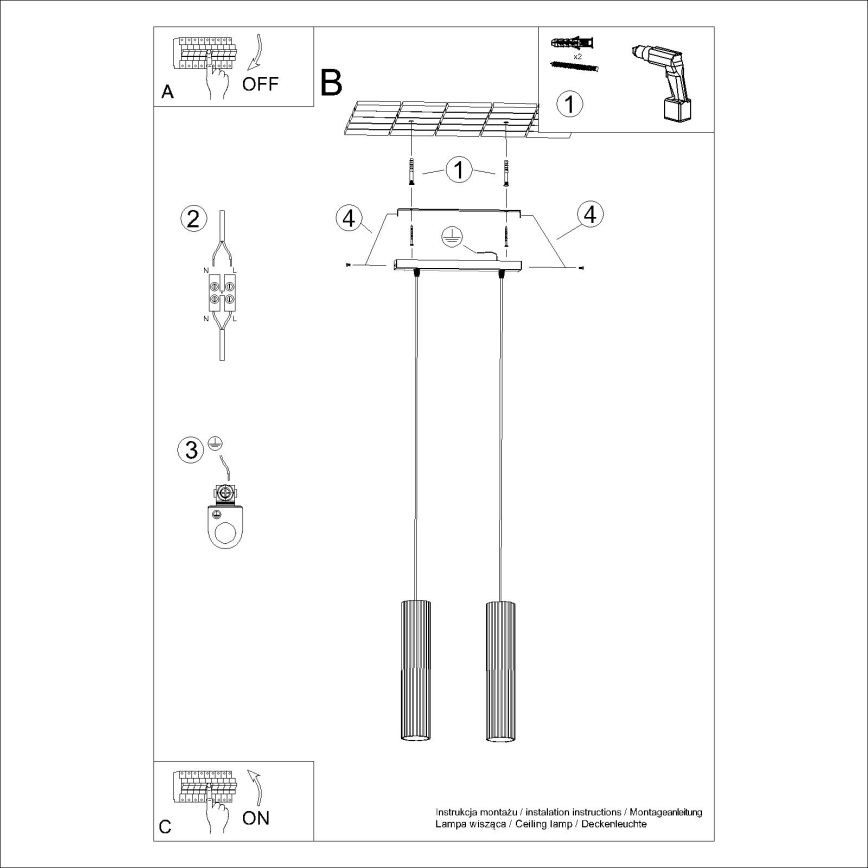 Lampadario a sospensione con filo KARBON 2xGU10/10W/230V color crema