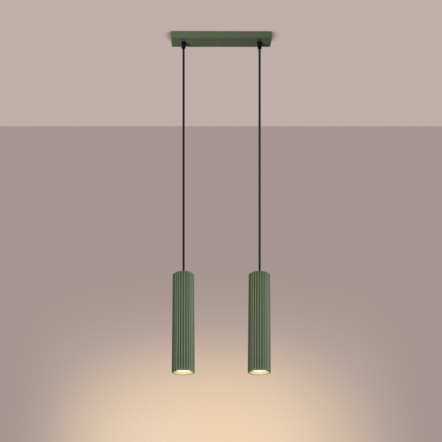 Lampadario a sospensione con filo KARBON 2xGU10/10W/230V verde