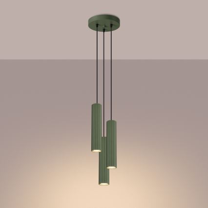 Lampadario a sospensione con filo KARBON 3xGU10/10W/230V verde
