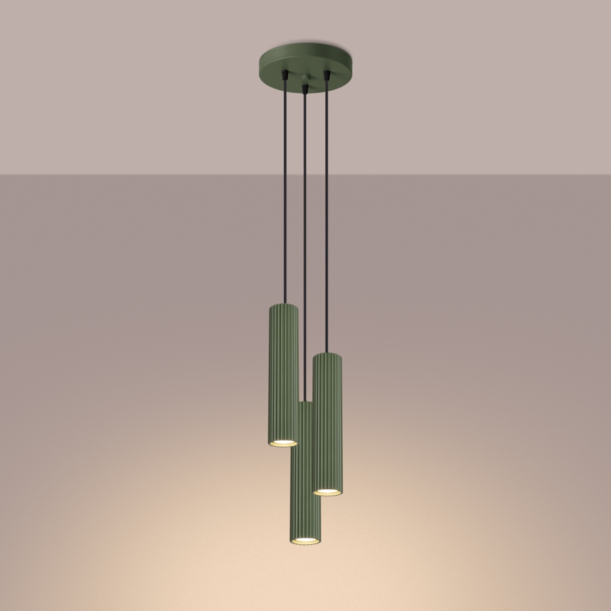 Lampadario a sospensione con filo KARBON 3xGU10/10W/230V verde