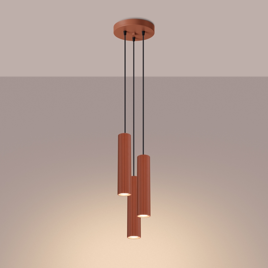 Lampadario a sospensione con filo KARBON 3xGU10/10W/230V rosso