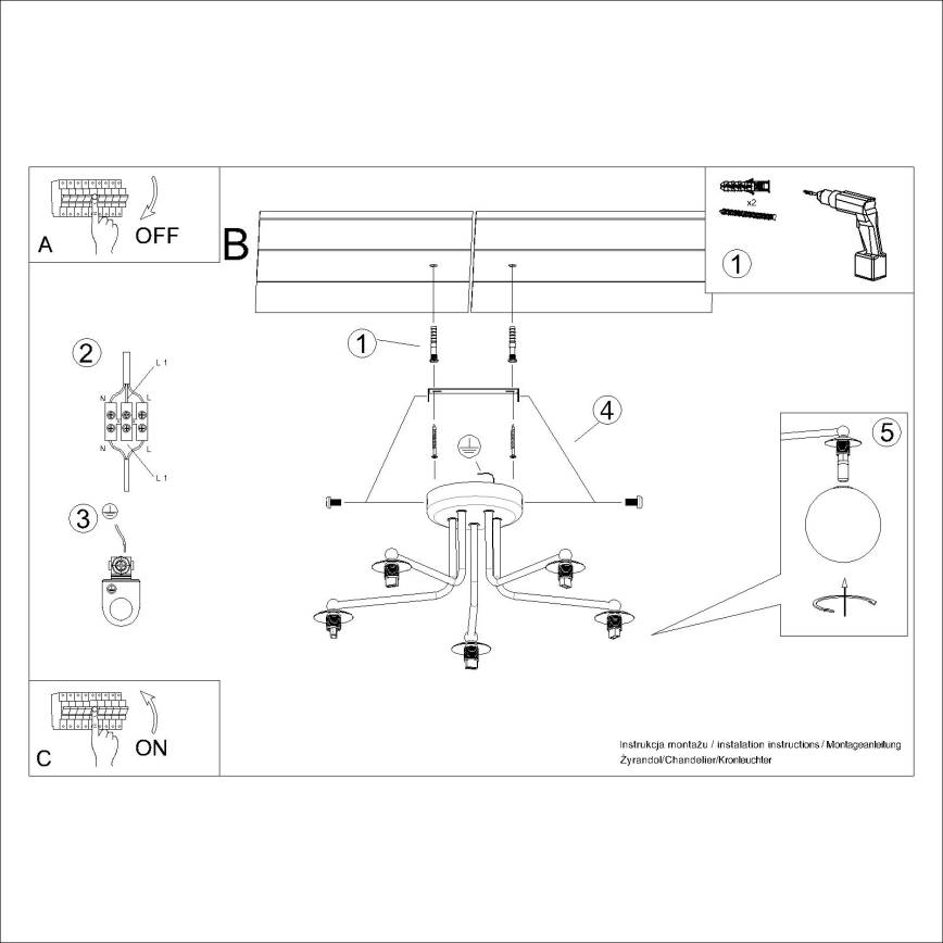 Lampadario a sospensione con supporto rigido ASTRAL 5xG9/8W/230V bianco