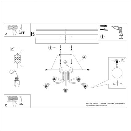 Lampadario a sospensione con supporto rigido ASTRAL 5xG9/8W/230V nero