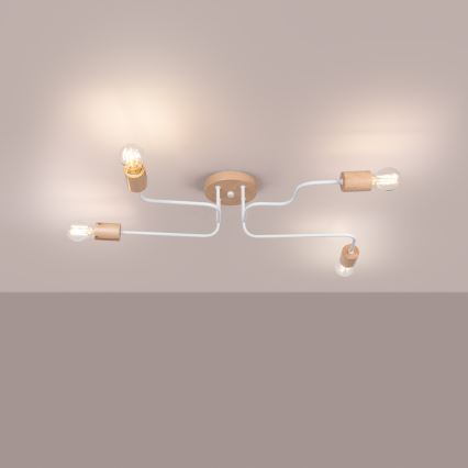 Lampadario a plafone TIMBO 4xE27/15W/230V bianco/beige/faggio