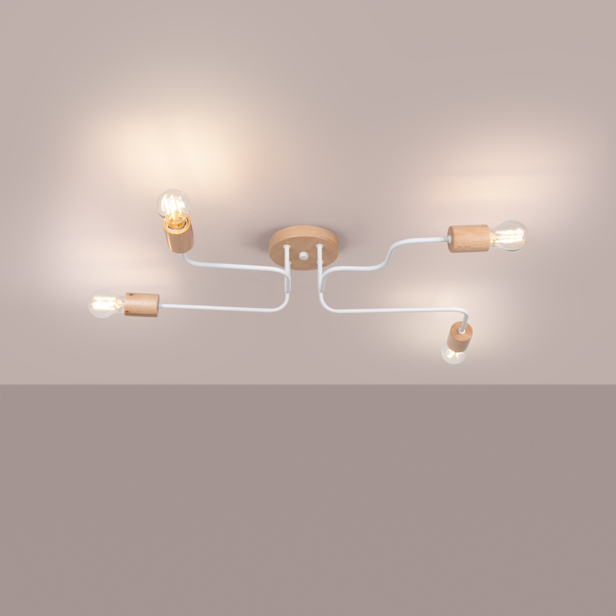 Lampadario a plafone TIMBO 4xE27/15W/230V bianco/beige/faggio