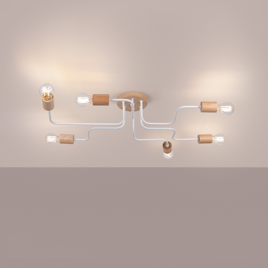 Lampadario a plafone TIMBO 6xE27/15W/230V bianco/beige/faggio