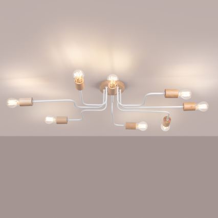 Lampadario a plafone TIMBO 8xE27/15W/230V bianco/beige/faggio