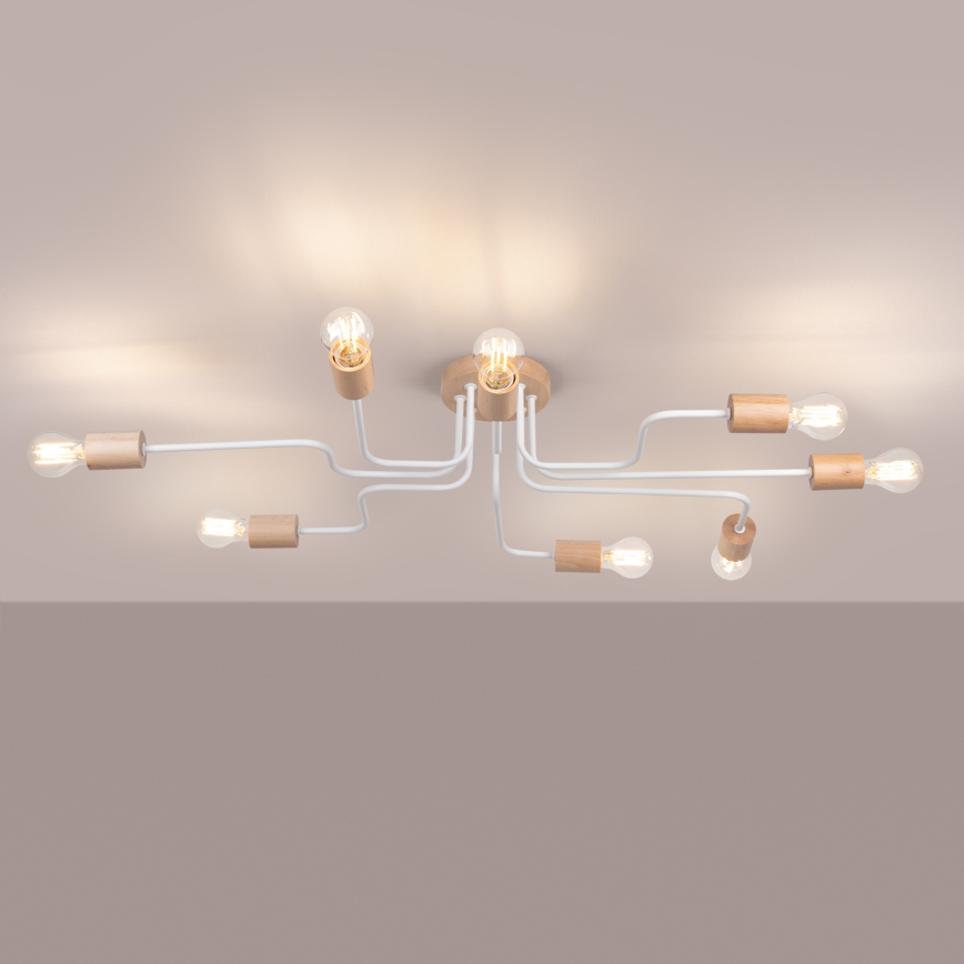 Lampadario a plafone TIMBO 8xE27/15W/230V bianco/beige/faggio