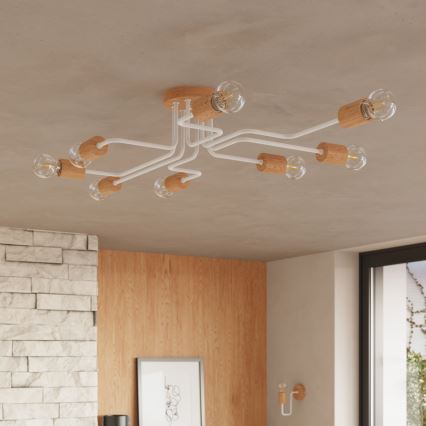Lampadario a plafone TIMBO 8xE27/15W/230V bianco/beige/faggio
