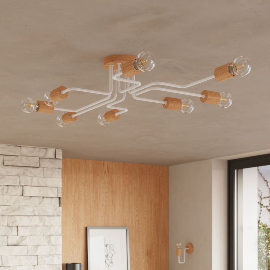 Lampadario a plafone TIMBO 8xE27/15W/230V bianco/beige/faggio