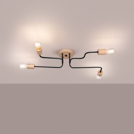 Lampadario a plafone TIMBO 4xE27/15W/230V nero/beige/faggio