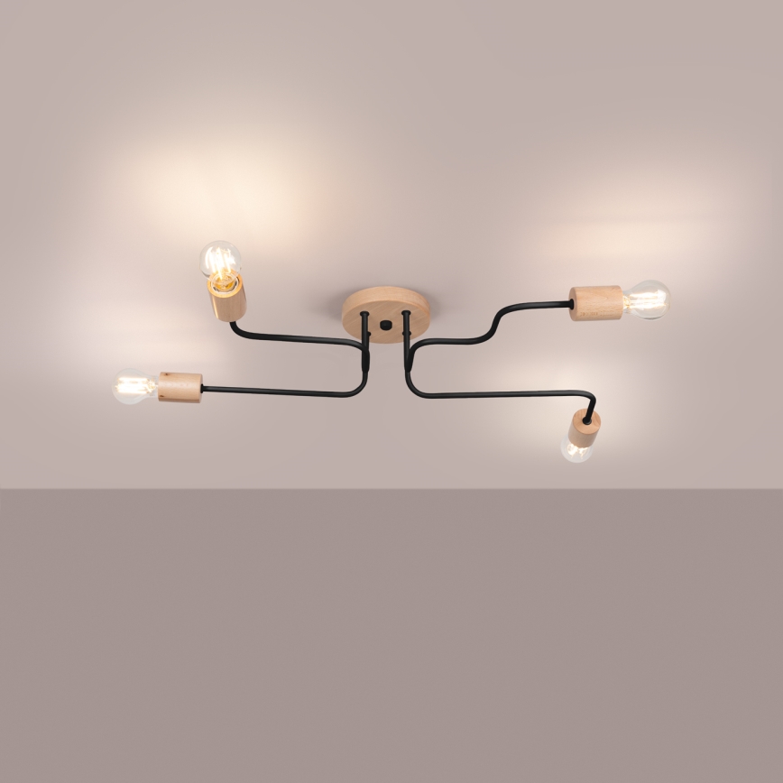 Lampadario a plafone TIMBO 4xE27/15W/230V nero/beige/faggio