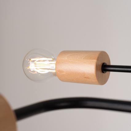 Lampadario a plafone TIMBO 4xE27/15W/230V nero/beige/faggio