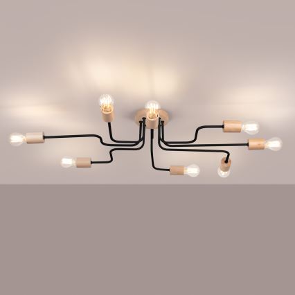 Lampadario a plafone TIMBO 8xE27/15W/230V nero/beige/faggio