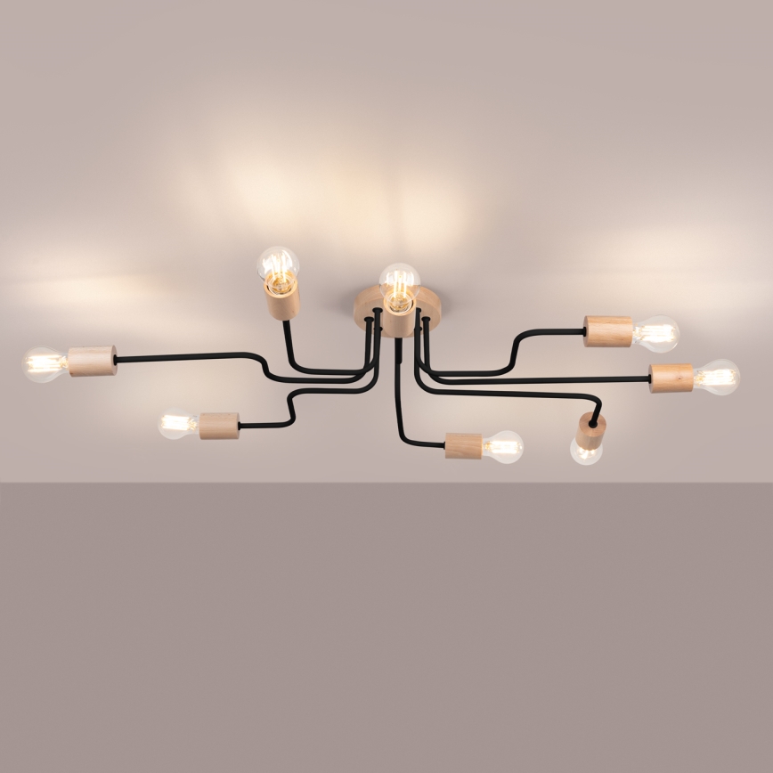 Lampadario a plafone TIMBO 8xE27/15W/230V nero/beige/faggio