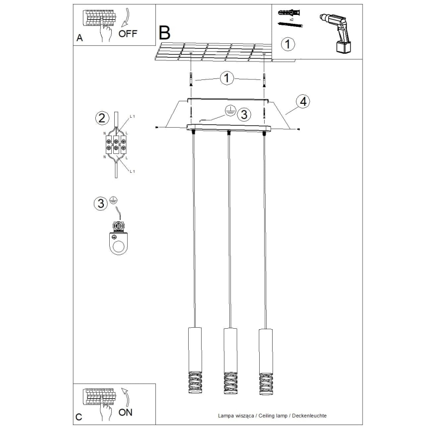 Lampadario a sospensione con filo LAMI 3xGU10/10W/230V bianco