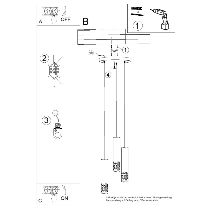 Lampadario a sospensione con filo LIRO 3xGU10/10W/230V bianco