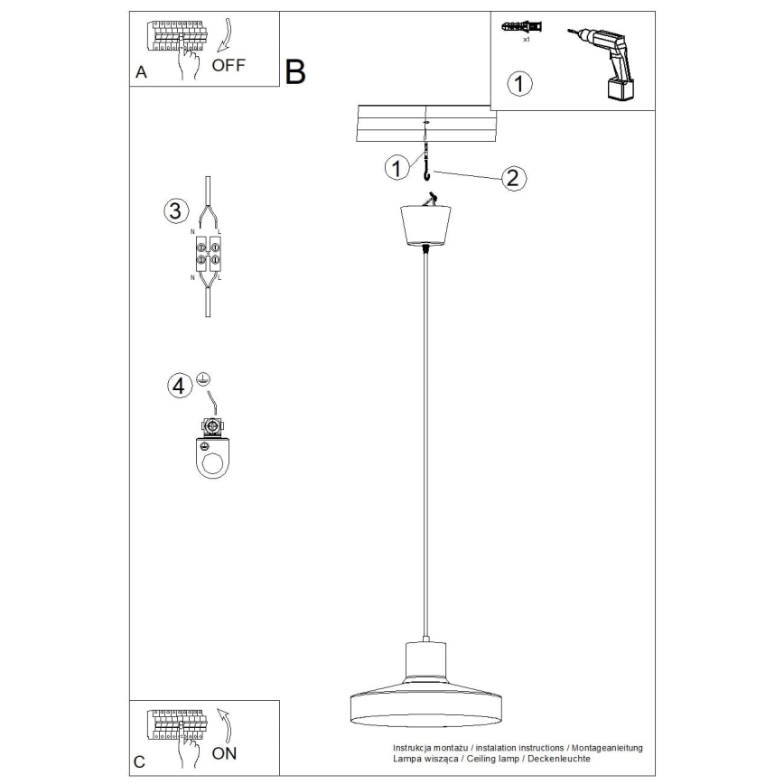 Lampadario a sospensione con filo BILO 1xE27/15W/230V diametro 35 cm color crema