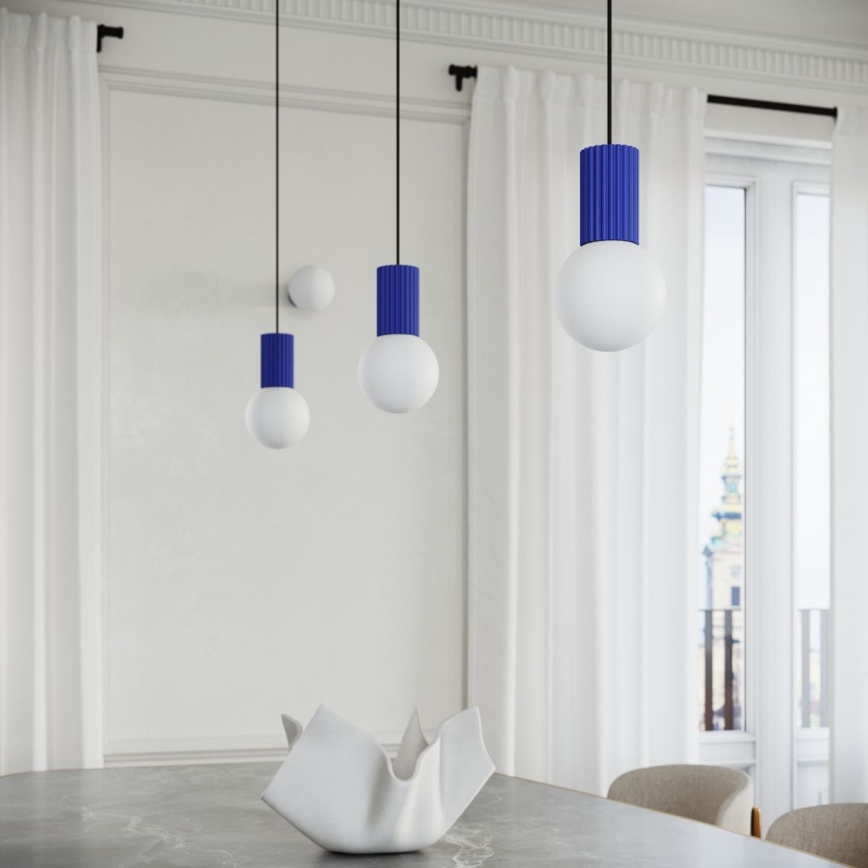 Lampadario a sospensione con filo HALO 1xG9/8W/230V diametro 12 cm blu