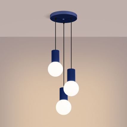 Lampadario a sospensione con filo HALO 3xG9/8W/230V diametro 25 cm blu