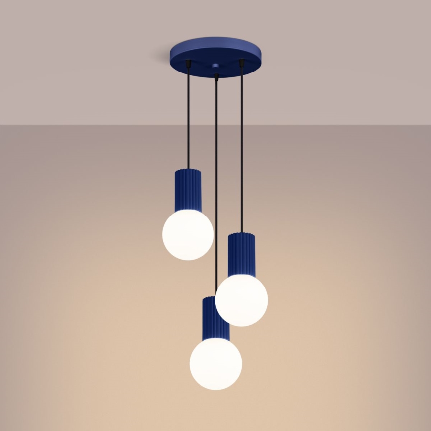 Lampadario a sospensione con filo HALO 3xG9/8W/230V diametro 25 cm blu