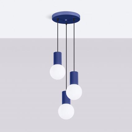 Lampadario a sospensione con filo HALO 3xG9/8W/230V diametro 25 cm blu