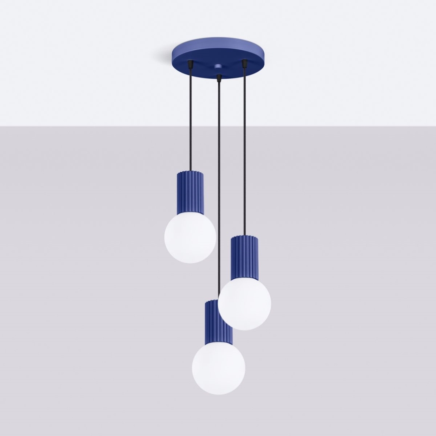 Lampadario a sospensione con filo HALO 3xG9/8W/230V diametro 25 cm blu