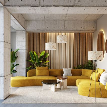 Lampadario a sospensione con cavo NEVIA 1xE27/15W/230V Ø 40 cm beige/effetto marmo